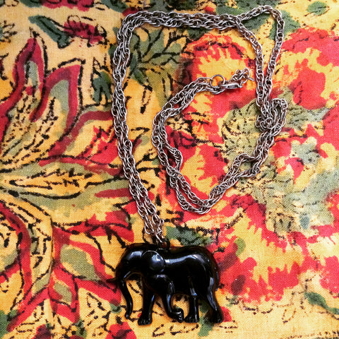 The Safari Elephant-- Vintage Pendant Necklace